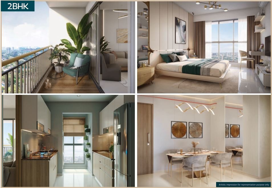 Luxury bedroom, modern kitchen, spacious living room, and scenic balcony at MAHINDRA MARINA 64, Malad West