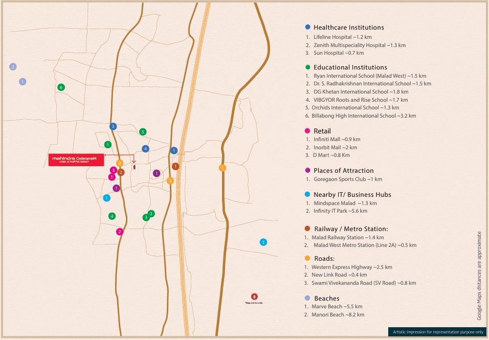 Prime Real Estate Location Map with Nearby Landmarks – MAHINDRA MARINA 64, Malad West