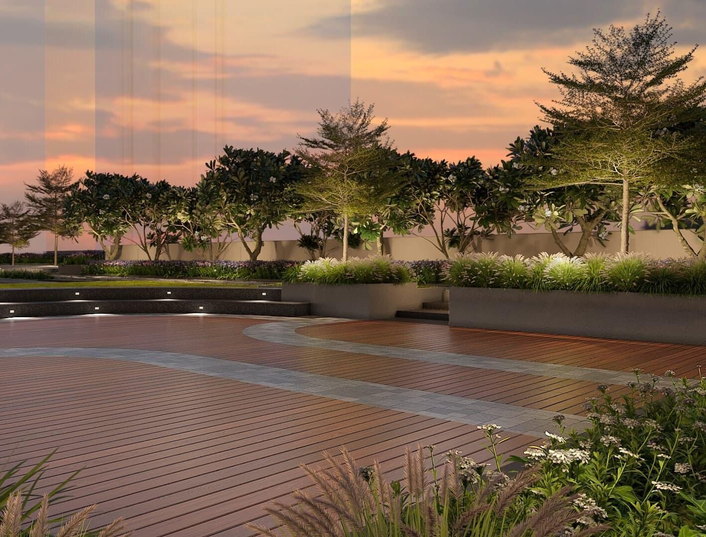 Relaxing Outdoor Sitting Area with Green Surroundings – MAHINDRA MARINA 64, Malad West