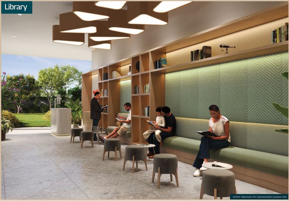 Modern library and reading lounge at MAHINDRA MARINA 64, Malad West for peaceful study and relaxation